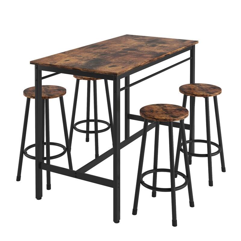 5-Piece Kitchen Counter Height Table Set, Bar Table with 4 Stools