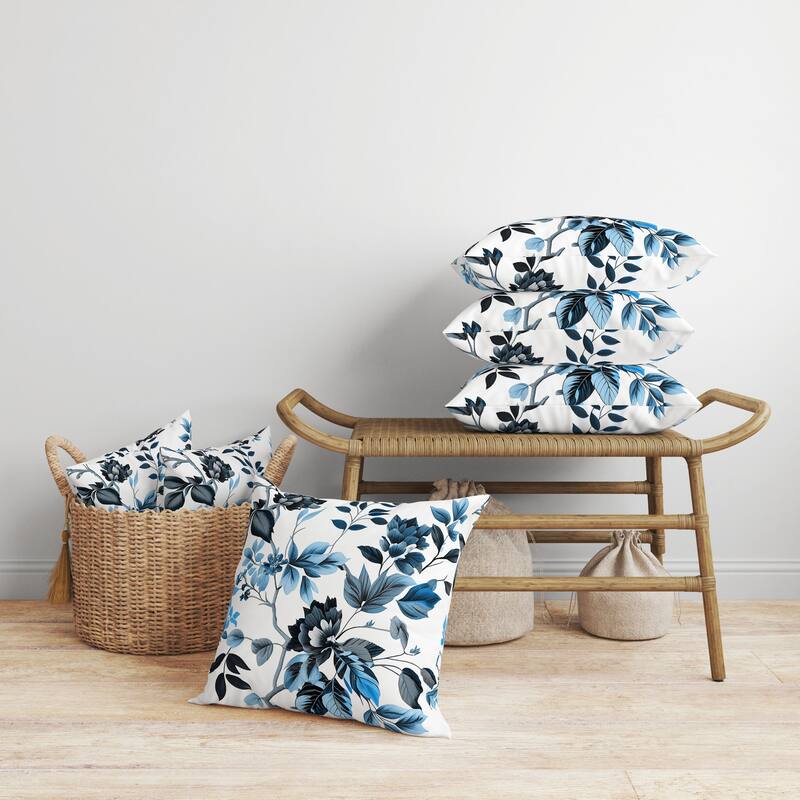 Majestic Gardens Faux Suede Reversible Throw Pillow White and Blue