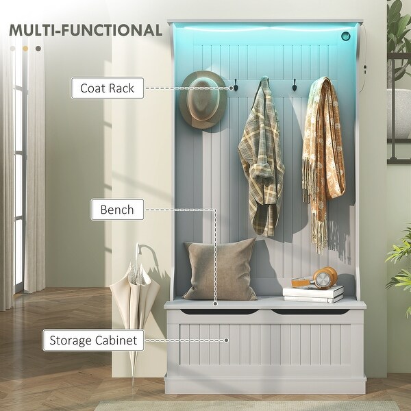BODY-GA3箱セット HOMCOM 3-In-1 Hall Tree with LED Lights and Shoe Storage