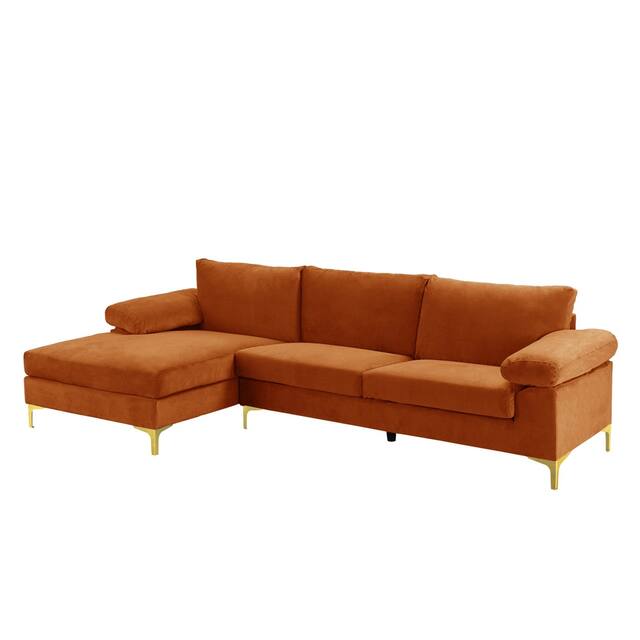 Velvet Upholstered L-Shape Sectional Sofa