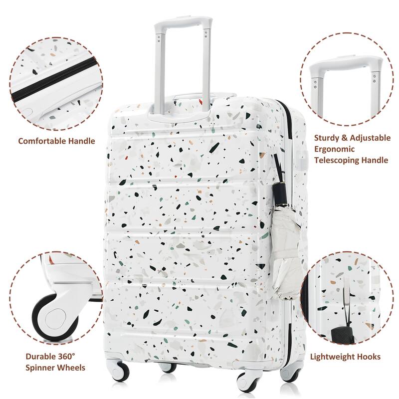 3-Piece, 20-Inch Modern Hard Shell Luggage with USB Port and Spinner Wheels, for Boarding Travel, White