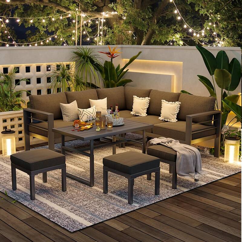 AECOJOY Aluminum Patio Furniture Set Outdoor Conversation Table and Chair