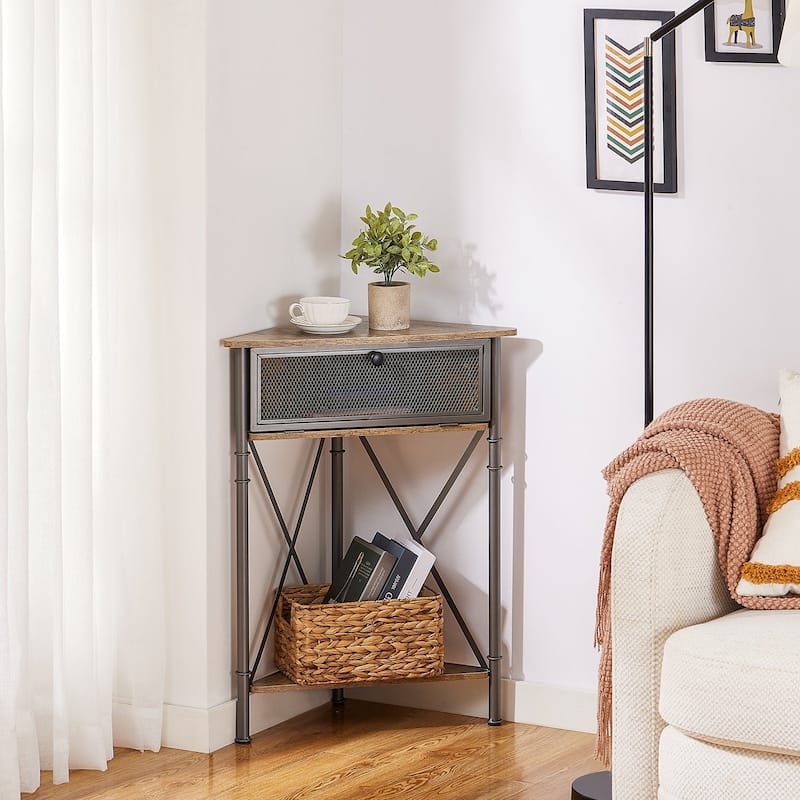 VECELO Modern Side Table Corner Tables with 3-Tier Storage Shelves