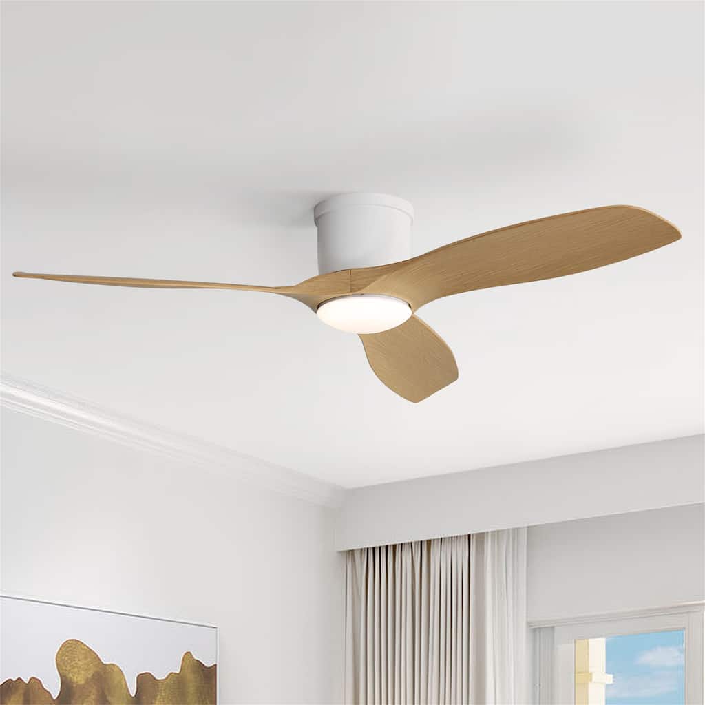 52 Inch Modern Flush Mount Ceiling Fan with Dimmable Led Light