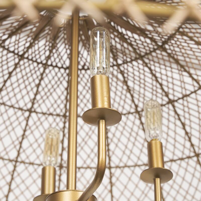 Thad 4-Light Natural Woven Rattan Foyer Chandelier