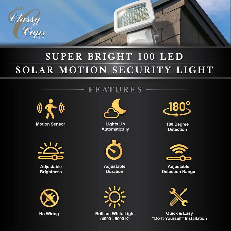Classy Caps White Solar Motion Sensor Security Light