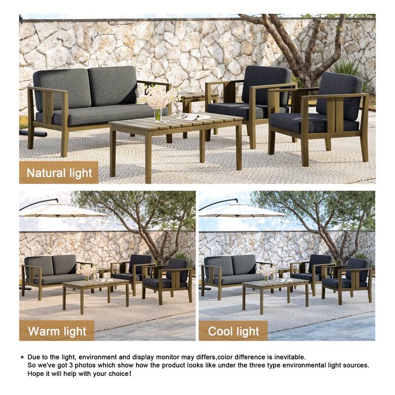 5-Piece Teak Wood Outdoor Conversation Set