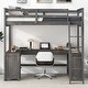preview thumbnail 1 of 15, Full Size Loft Bed with U-shaped Desk and Storage Shelves,Minimalist Design Antique Brown