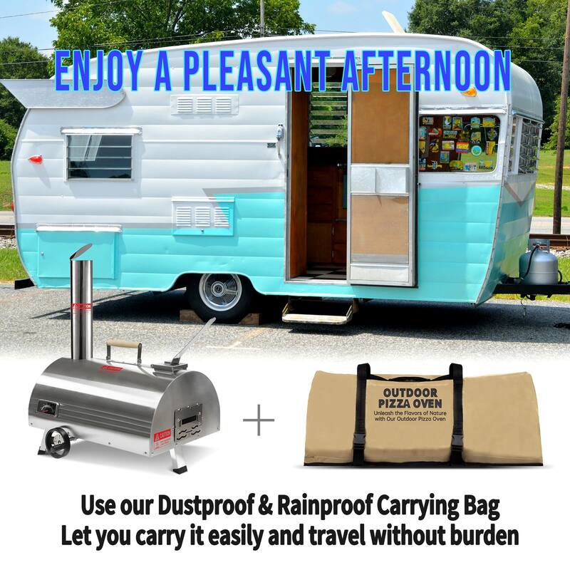 Outdoor Portable 12" Semi-Automatic Rotatable Pizza Ovens,Wood Fired,Built-in Thermometer Pizza Cutter Carry Bag