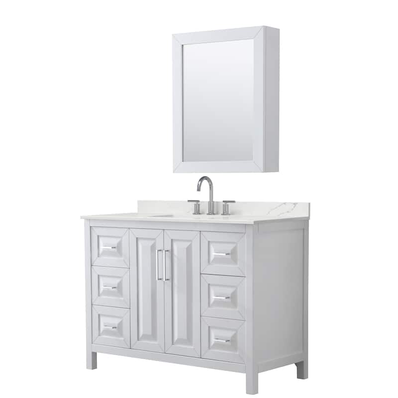 Daria 48-inch Single Vanity, 3 Hole Quartz Top, Med Cabinet