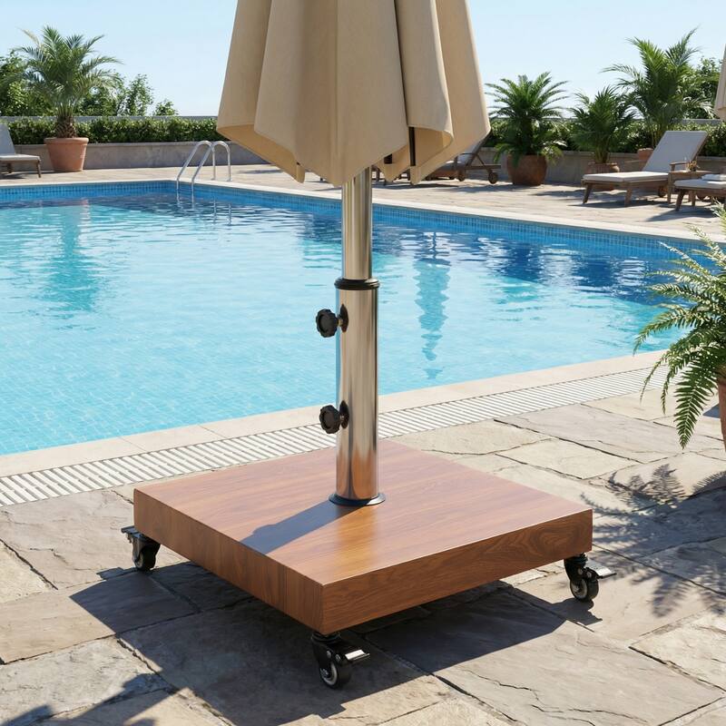 Christopher Knight Home - Malibu Modern Square Outdoor Umbrella Base with Wheels - Natural