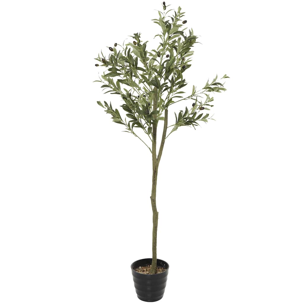Faux Foliage Olive Artificial Tree with Realistic Leaves and Black Melamine Pot - Green - Roche River Decor
