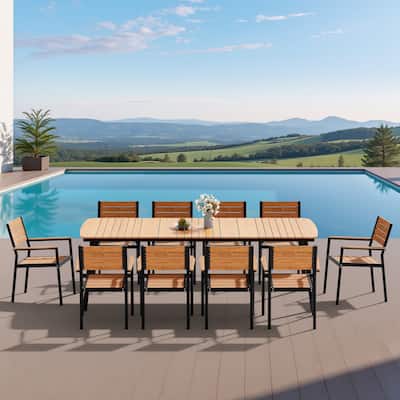 11-Piece Set Outdoor Patio Aluminum Dining Table and Stackable Dining Chairs