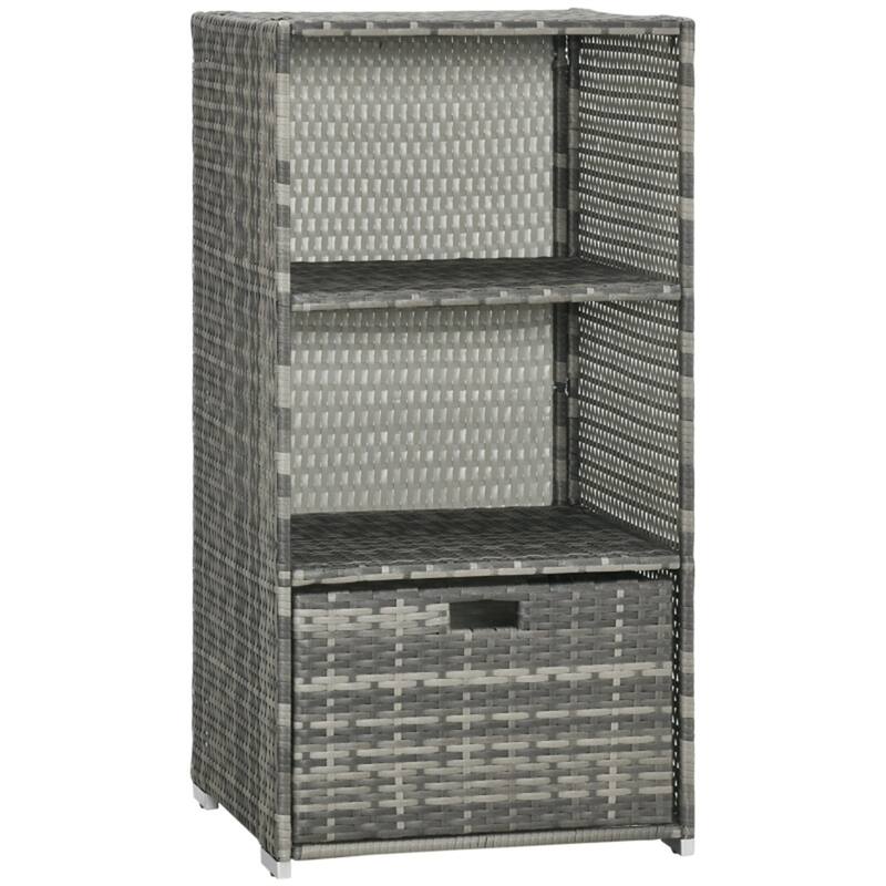 Gray PE Rattan and Steel Pool Storage Rack Towel Valet for Outdoor Patio Bathroom and Spa Organization - 23.5" x 23.5" x 47.25"