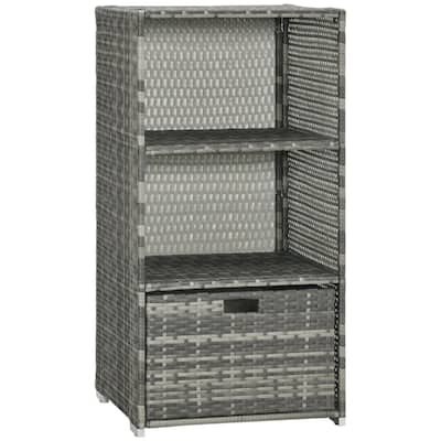 Gray PE Rattan and Steel Pool Storage Rack Towel Valet for Outdoor Patio Bathroom and Spa Organization - 23.5" x 23.5" x 47.25"