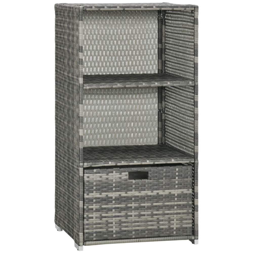 Gray PE Rattan and Steel Pool Storage Rack Towel Valet for Outdoor Patio Bathroom and Spa Organization - 23.5" x 23.5" x 47.25"