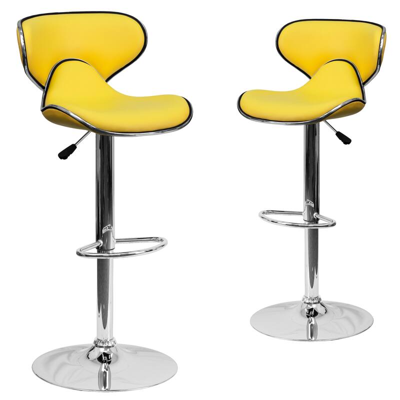 2 Pack Contemporary Mid-Back Vinyl Adjustable Height Barstool with Chrome Base - 16"W x 17.5"D x 34.5" - 43"H