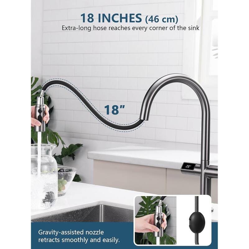 Lefton Touchless Pull-Out Kitchen Faucet, Hands Free Motion Sensor Activated, Battery-Free Temperature Display, KF2206
