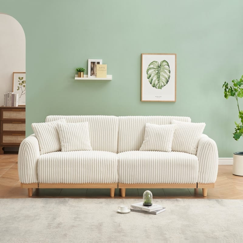 85" Corduroy Upholstered Three-Seat Sofa（New） - Beige