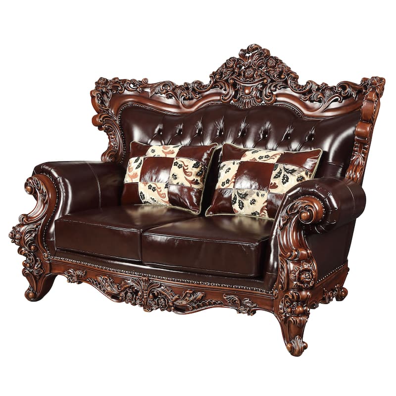 Exxor Espresso and Walnut Loveseat with 2 Accent Pillow