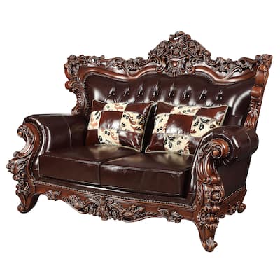 Exxor Espresso and Walnut Loveseat with 2 Accent Pillow