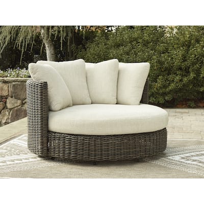 Signature Design by Ashley Kimora Brown/Beige Outdoor Swivel Lounge Chair with Cushion - 60" W x 57.75" D x 38.75" H