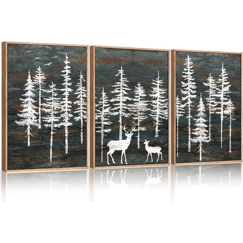Minimalist Woodland Art Painting, Retro Tree Landscape - 24 x 36