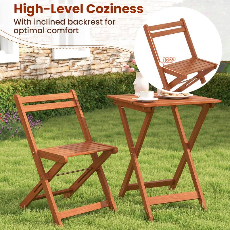 Gymax 3 PCS Outdoor Wood Bistro Set w/ 2 Folding Chairs & Dining Table