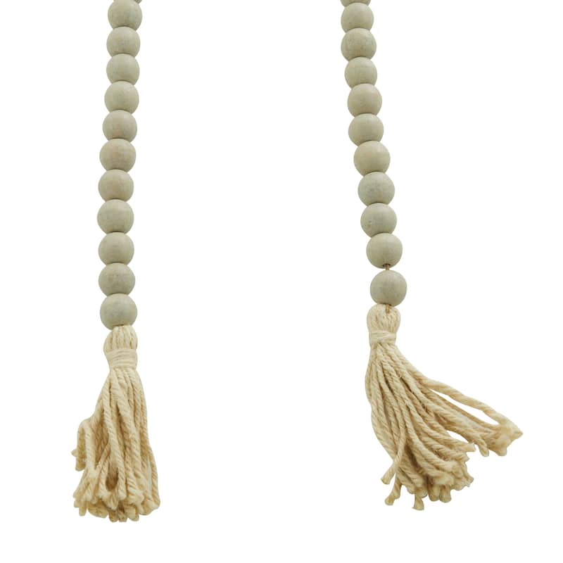 Bohemian Natural Wood Bead Garland with Cotton Tassels - 80 x 1