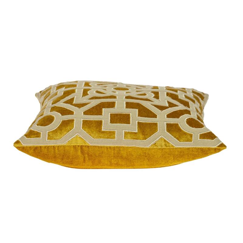 18" Yellow and Beige Transitional Square Throw Pillow