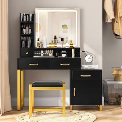Moasis Multifunction Makeup Vanity with Lights and Charging Station - 53.9'' H X 37.4'' W X 15.3'' D