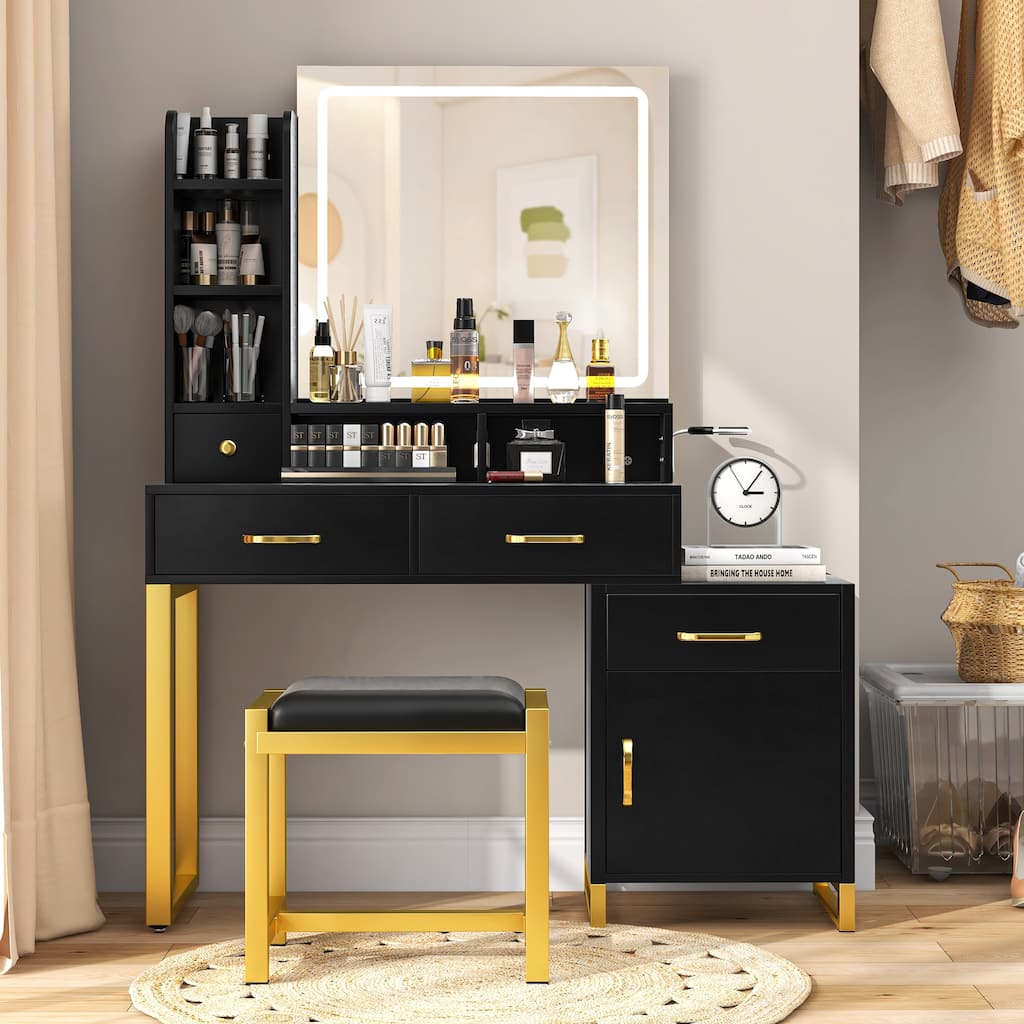 Moasis Multifunction Makeup Vanity with Lights and Charging Station - 53.9'' H X 37.4'' W X 15.3'' D