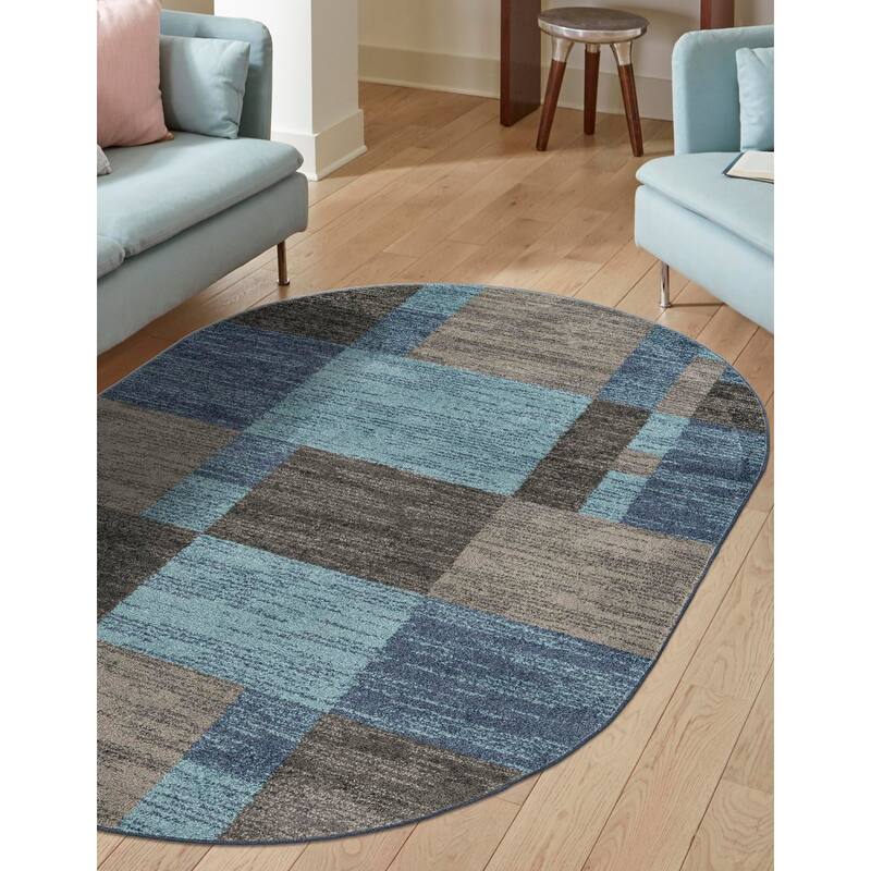 Contemporary Beallara Collection Area Rug - 7'10"x10' Oval - Blue-Gray