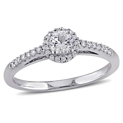 Miadora 1/3ct TGW Created White Sapphire 1/7ct TW Diamond Engagement Ring 14k White Gold