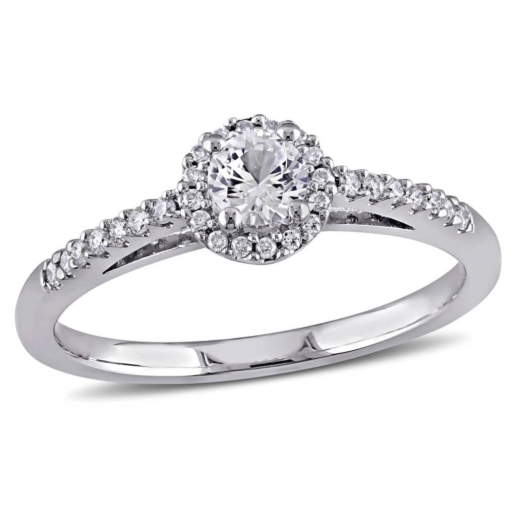 Miadora 1/3ct TGW Created White Sapphire 1/7ct TW Diamond Engagement Ring 14k White Gold