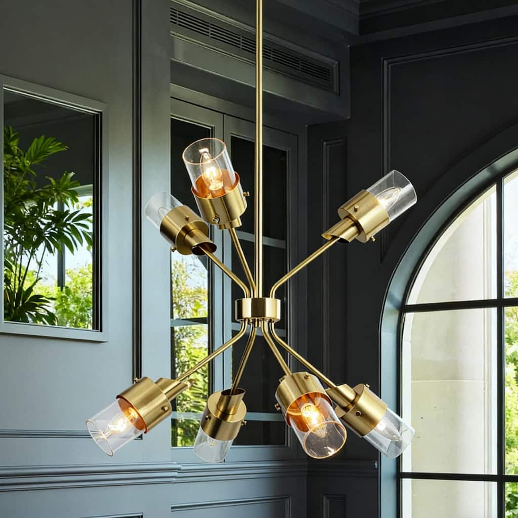 Modern Glam 7-Light Gold Sputnik Chandeliers with Clear Glass