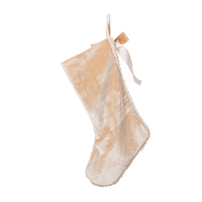 Glitzhome 21"L Plush Faux Fur Christmas Stocking with Bow & Tree Skirt
