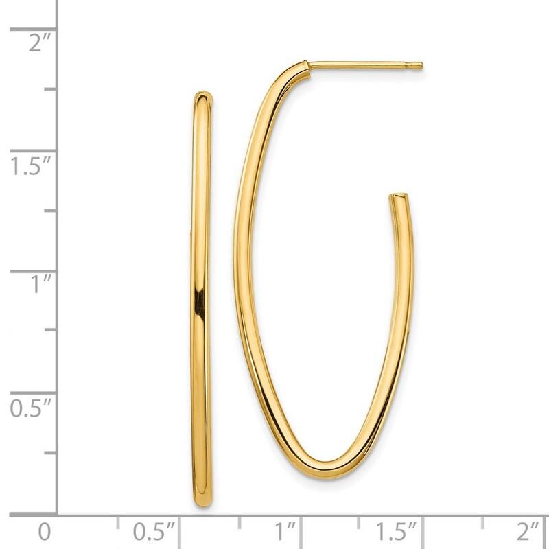 Curata 14k Yellow Gold Polished 43x18mm Obolong Open Hoop Earrings