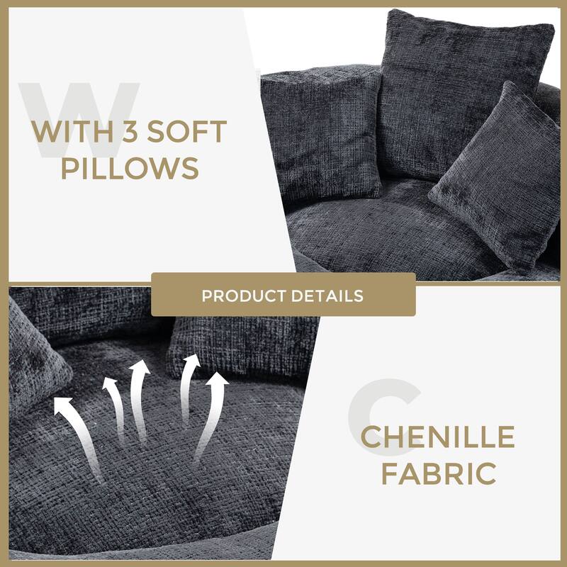 Chenille High Back Lazy Sofa with 3 Pillows and Oversized Bean Bag Chair