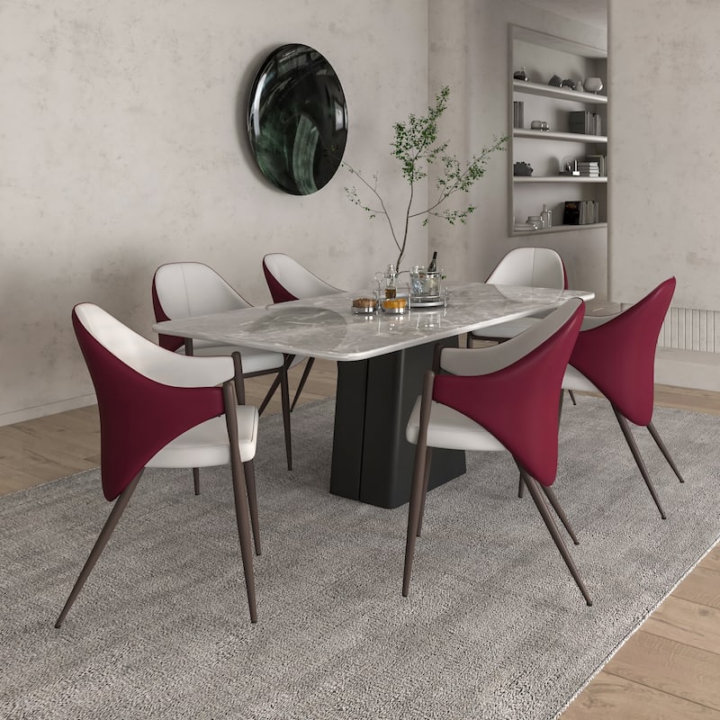 Upholstered Leather Dining Chair with Iron Legs Accent Armchair Set of 4