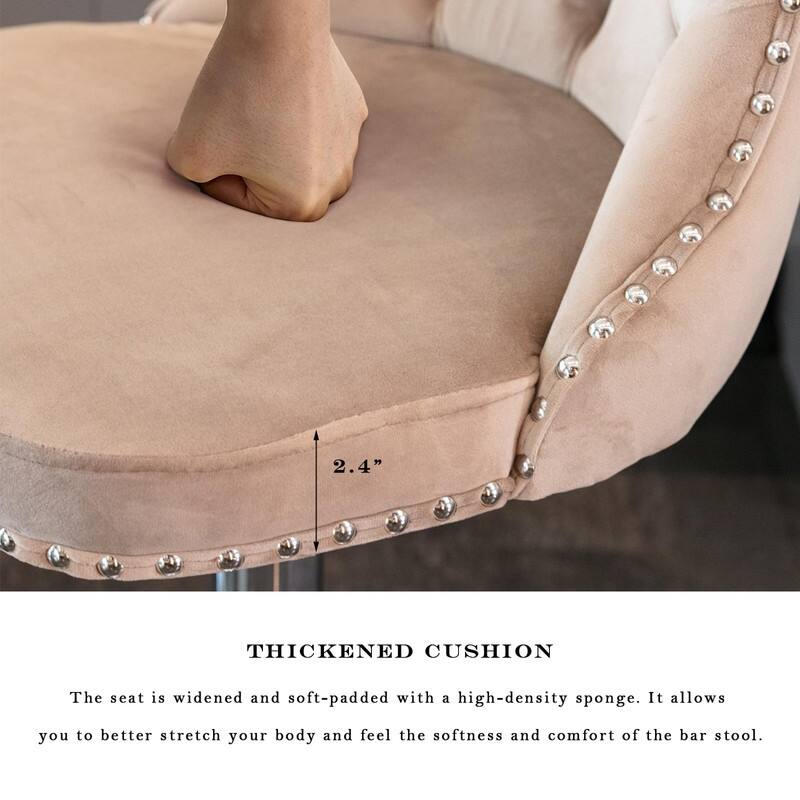 Velvet Upholstered Nailheads Tufted Swivel Bar Stools (Set of 4)
