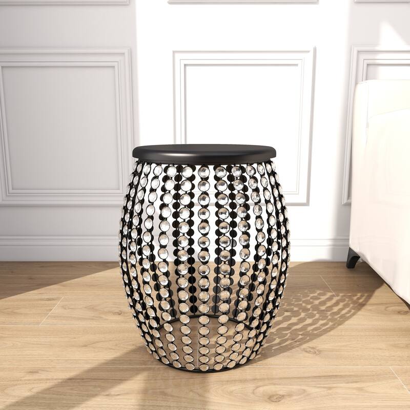 Metal Open Frame Accent Table with Crystal Embellishments - Gold or Black