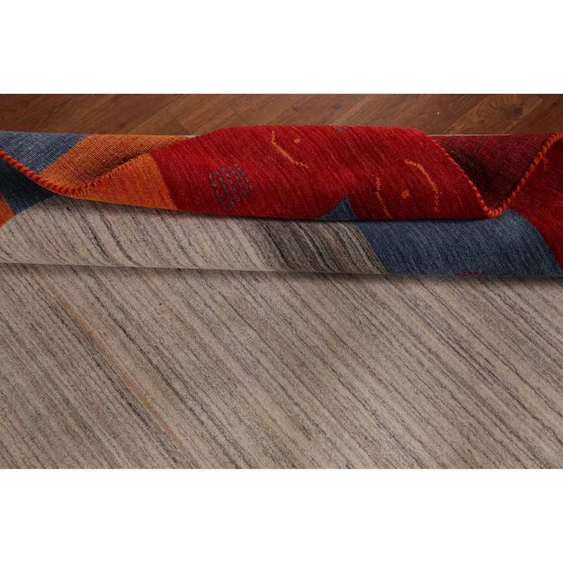Beige Gabbeh Indian Area Rug Hand-Knotted Oriental Beige Wool Carpet - 6'1" x 7'11"
