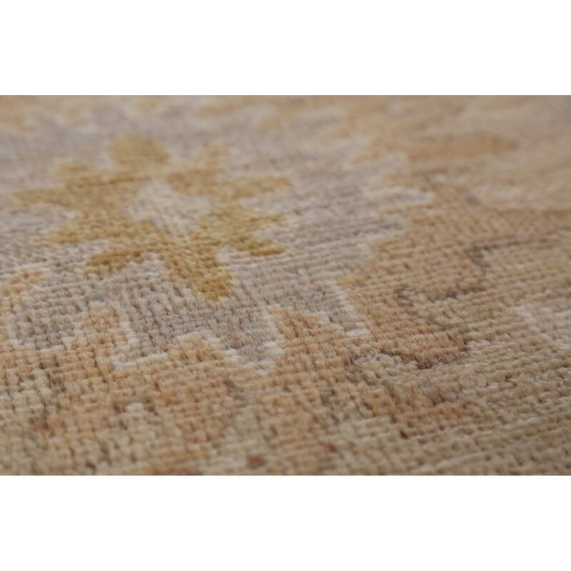 Vegetable Dye Oushak Turkish Rug Hand-Knotted Peach Floral Wool Carpet - 8'3" x 10'5"