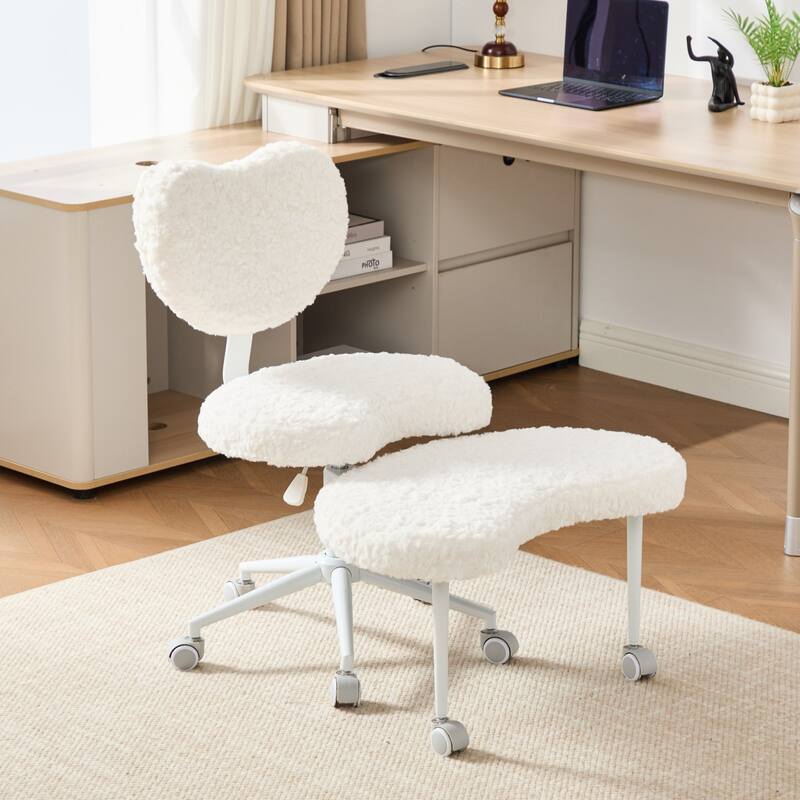 Rossetta Cute Fluffy Design Criss Cross Desk Chair with Lumbar Support and 360-Degree Swivel Footstool