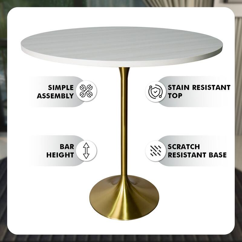 LeisureMod Verve 48" Round Dining Table with MDF Wood TableTop and Brushed Gold Base for Kitchen & Dining Room