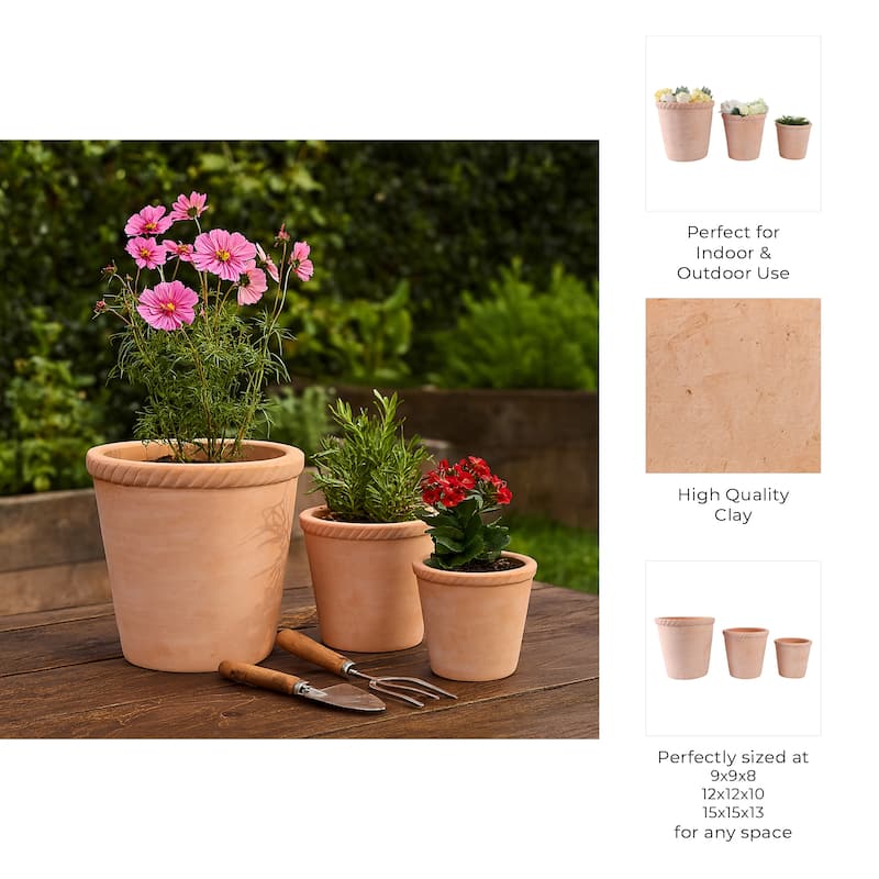 Pottery Clay Planter Modern Decorative Versatile Design (Set of 3) - 15" x 15" x 15"