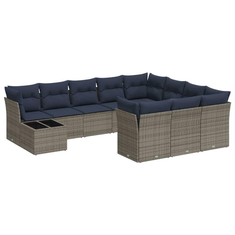 vidaXL 11 Piece Patio Sofa Set with Cushions Brown/Gray Poly Rattan - 21.7 x 24.4 x 27.2