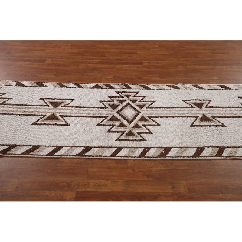 Natural Dye Anatolian Turkish Runner Rug Handmade Beige Wool Carpet - 2'11"x 12'2"