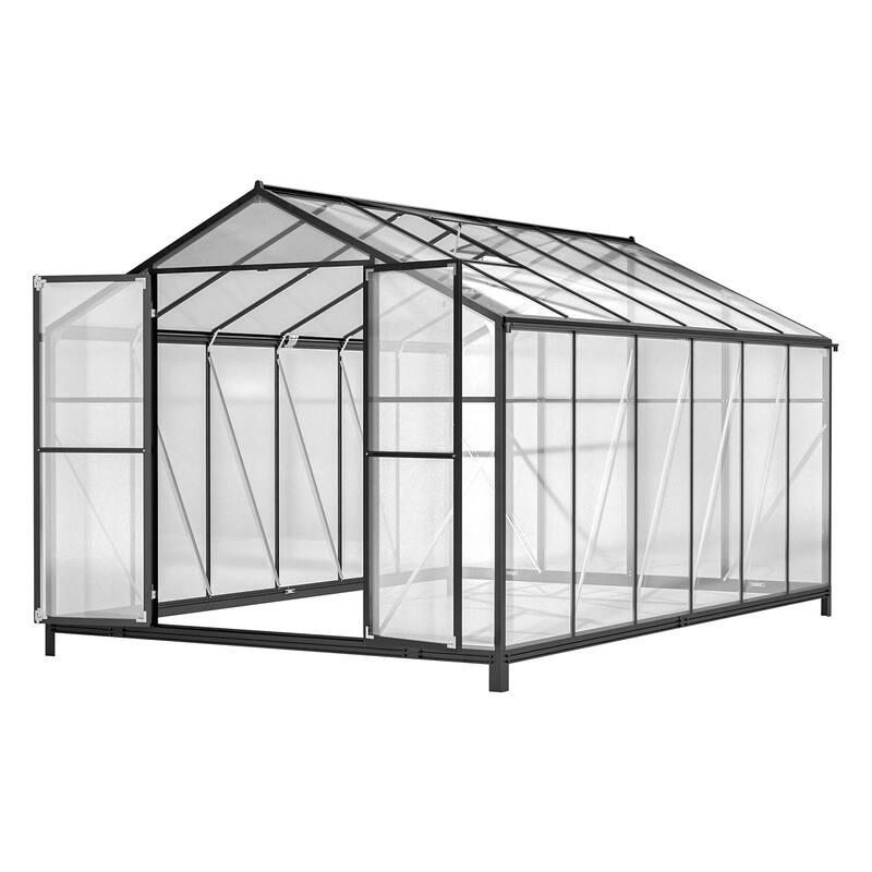 8' x 12' Outdoor Greenhouse, Heavy Duty Polycarbonate Greenhouse, Large Walk-in Greenhouse with Double Doors
